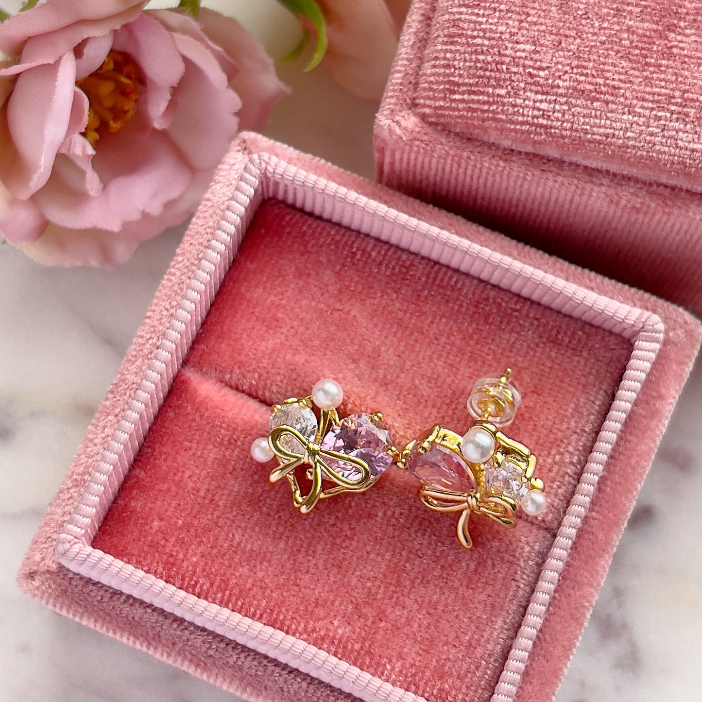 Bow heart tied studs