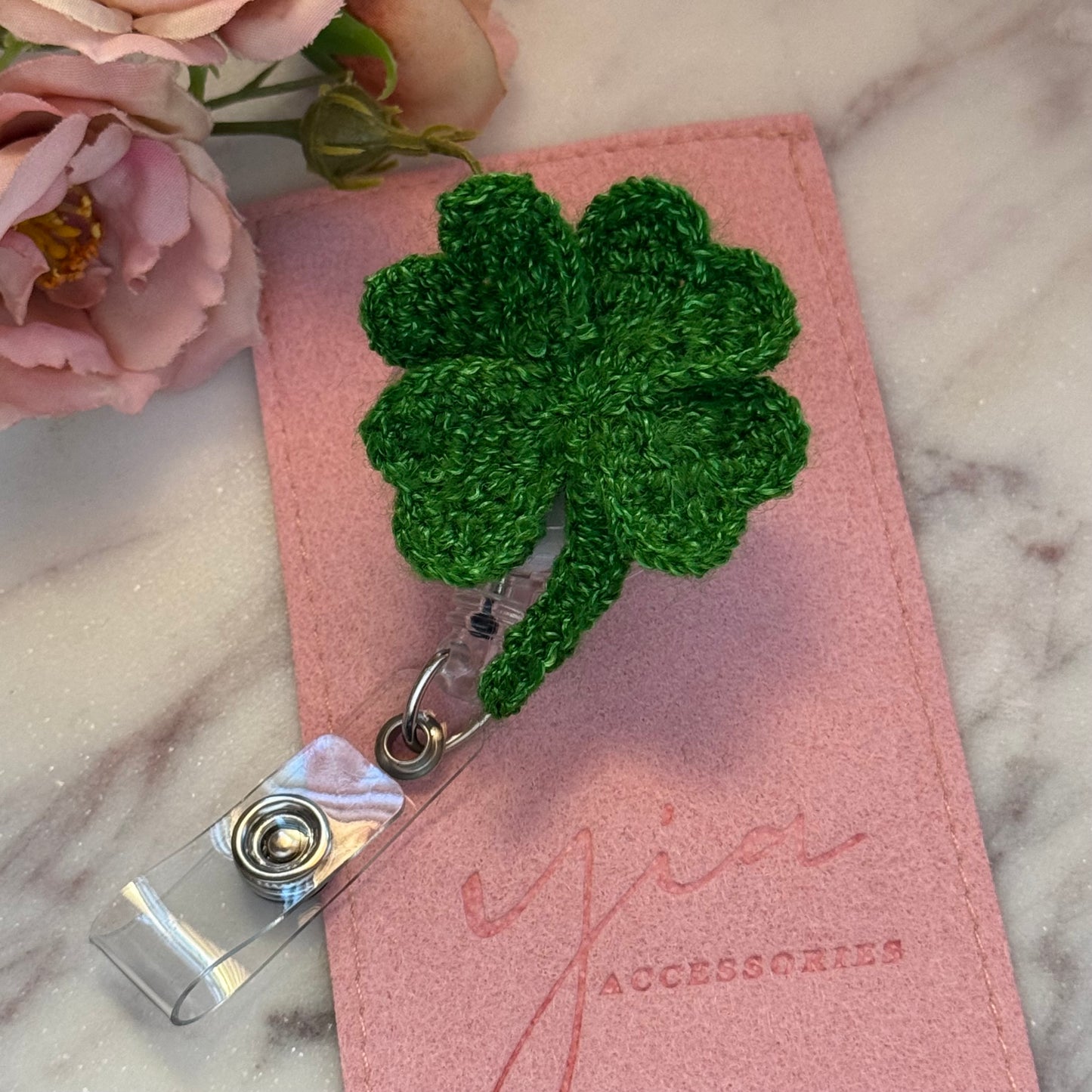 Four Leaf Clover Crochet Badge Reel