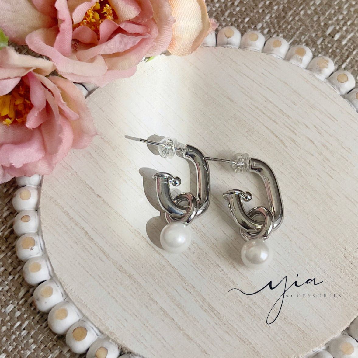 Boxy Pearl Drop Hoops