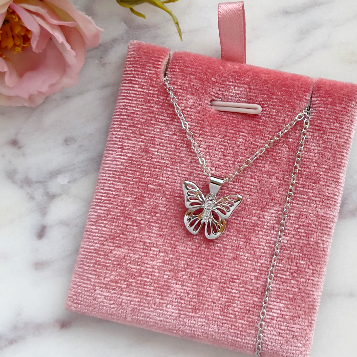 Silver Dainty Monarca Butterfly Necklace