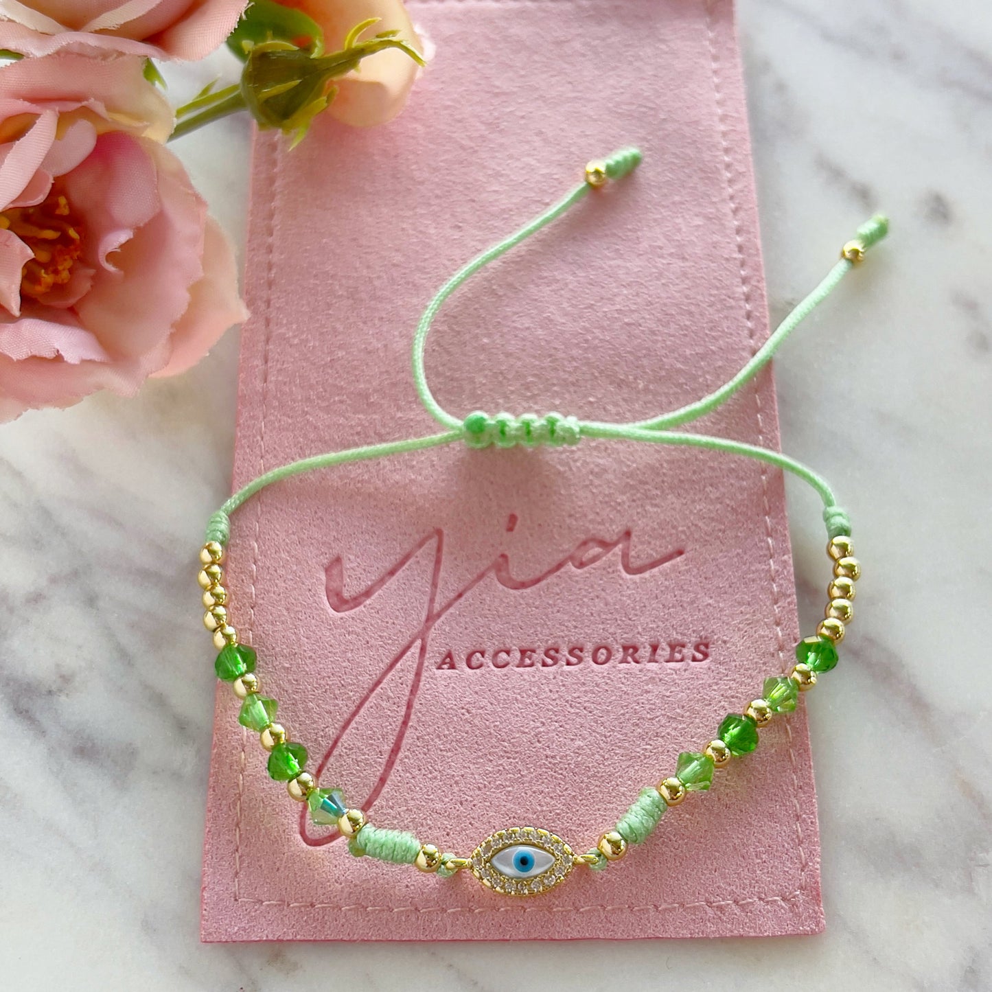 Green Cristal Evil Eye bracelet