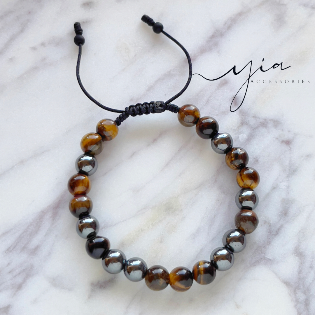 Hematite Tigers Eye Mens bracelet