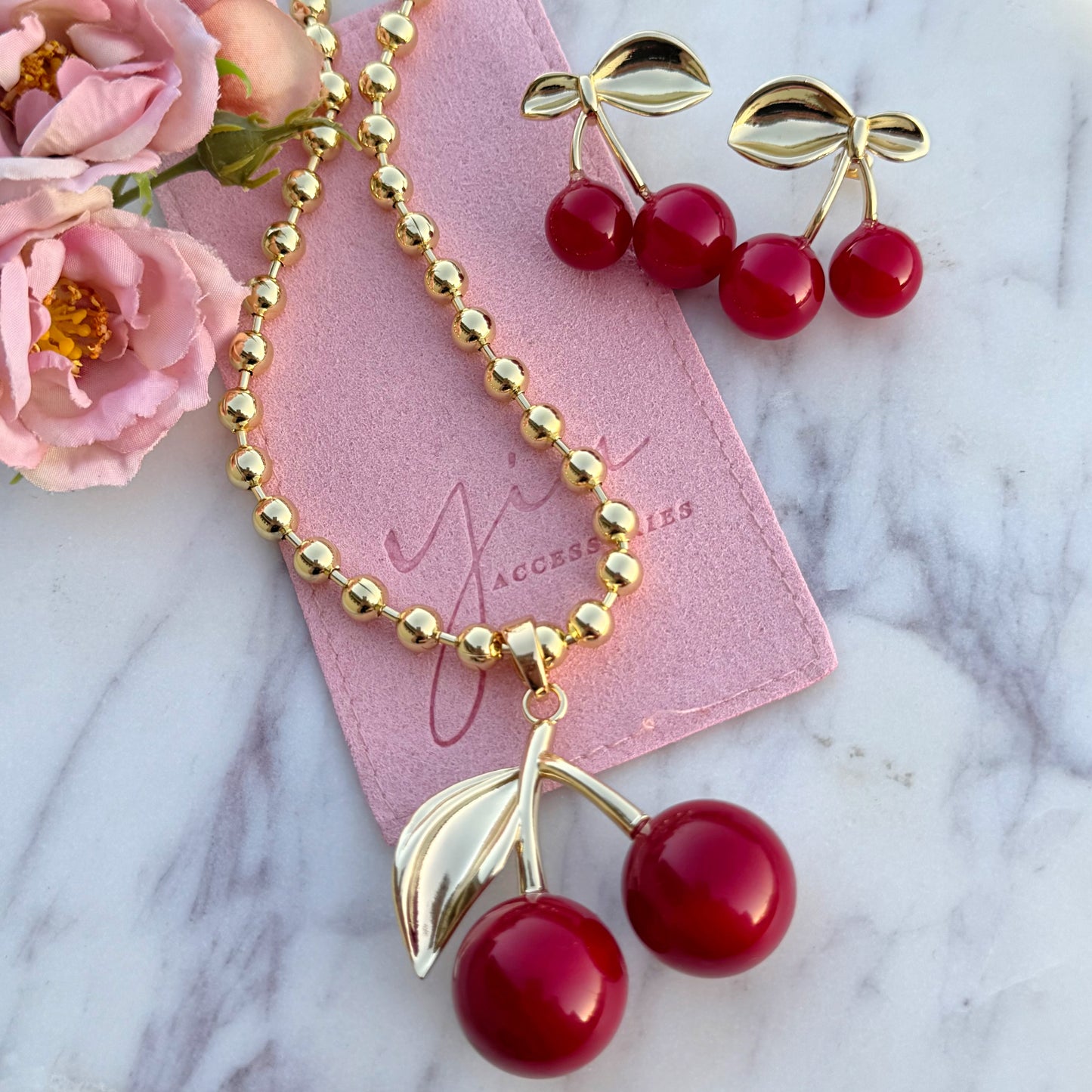 Cherry Necklace & Earrings Set