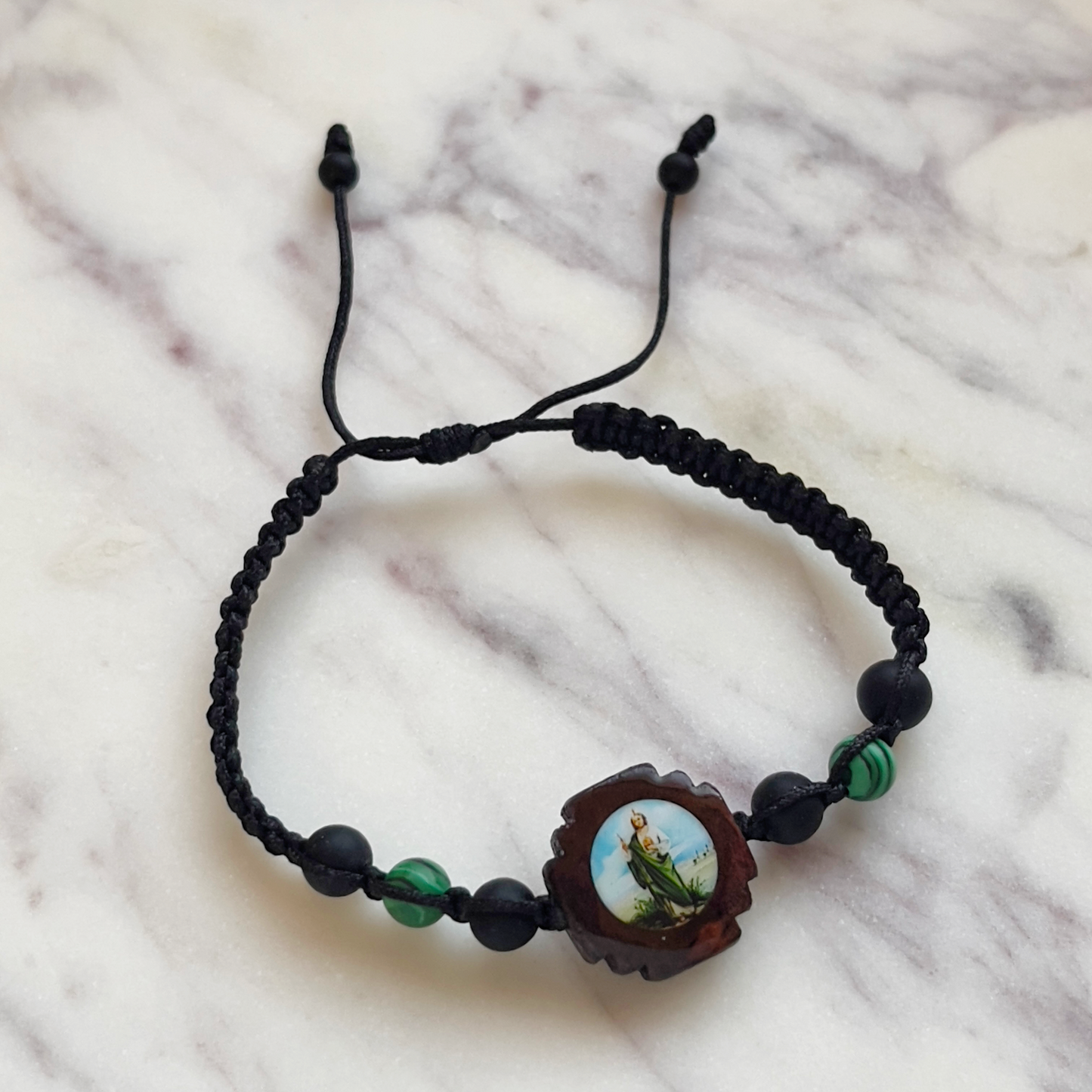Mens Black String San Judas bracelet