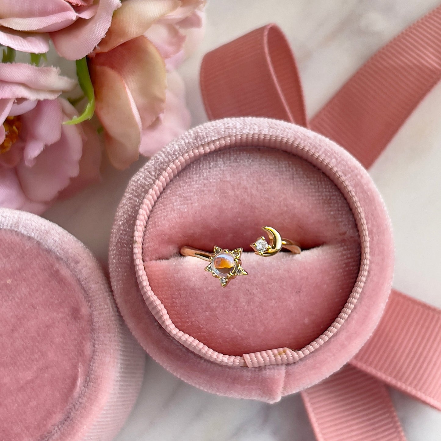 Opal Crescent Star Ring