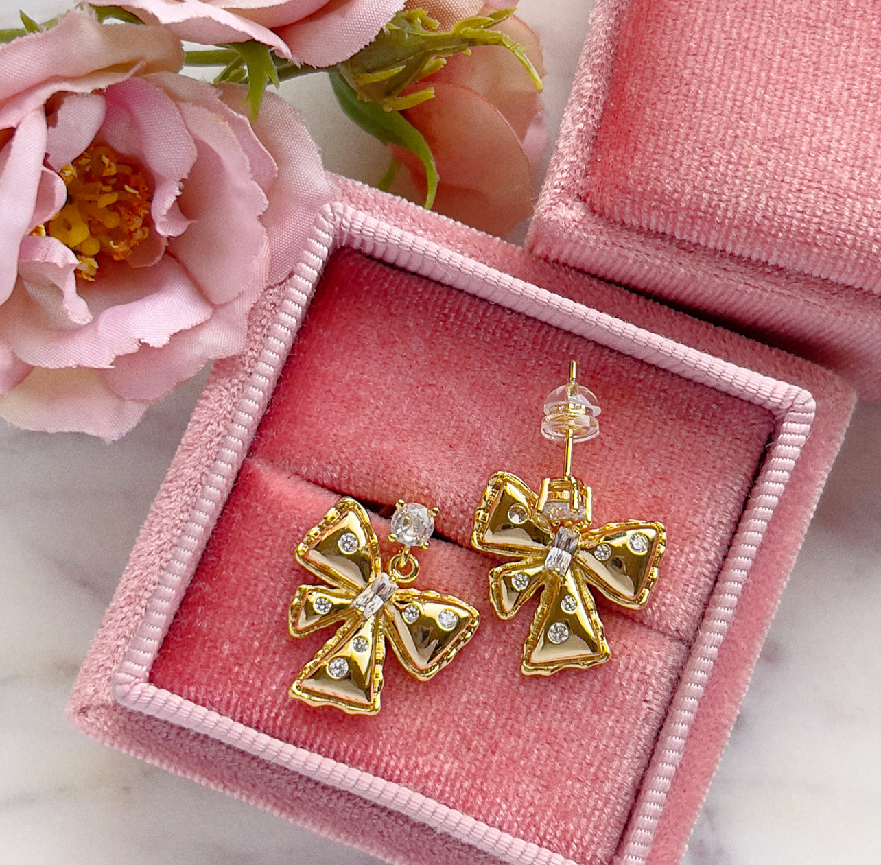 Bow Ribbon CZ earrings