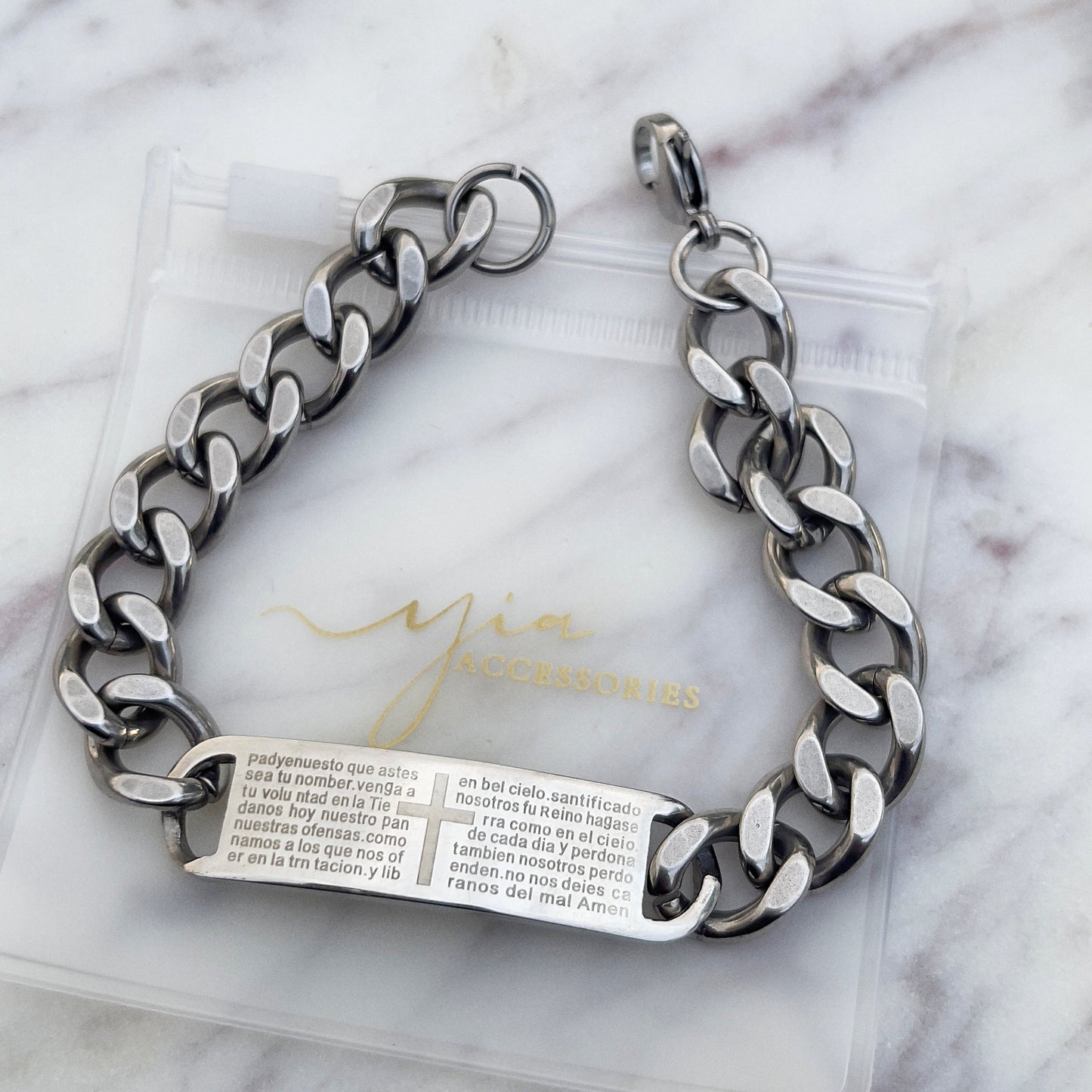 Mens Silver Padre Nuestro bracelet
