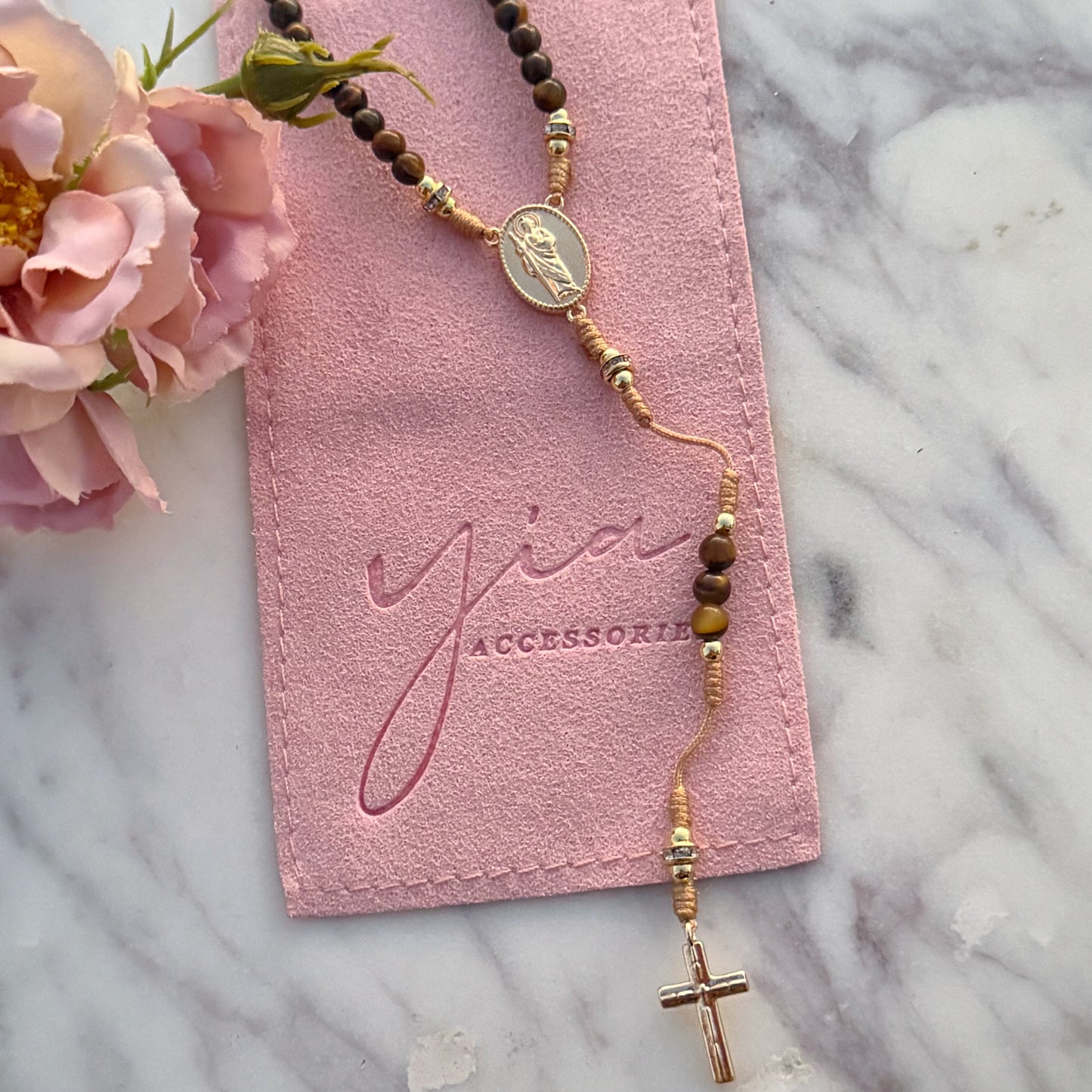 HandMade San Judas Rosario- Tigers Eye