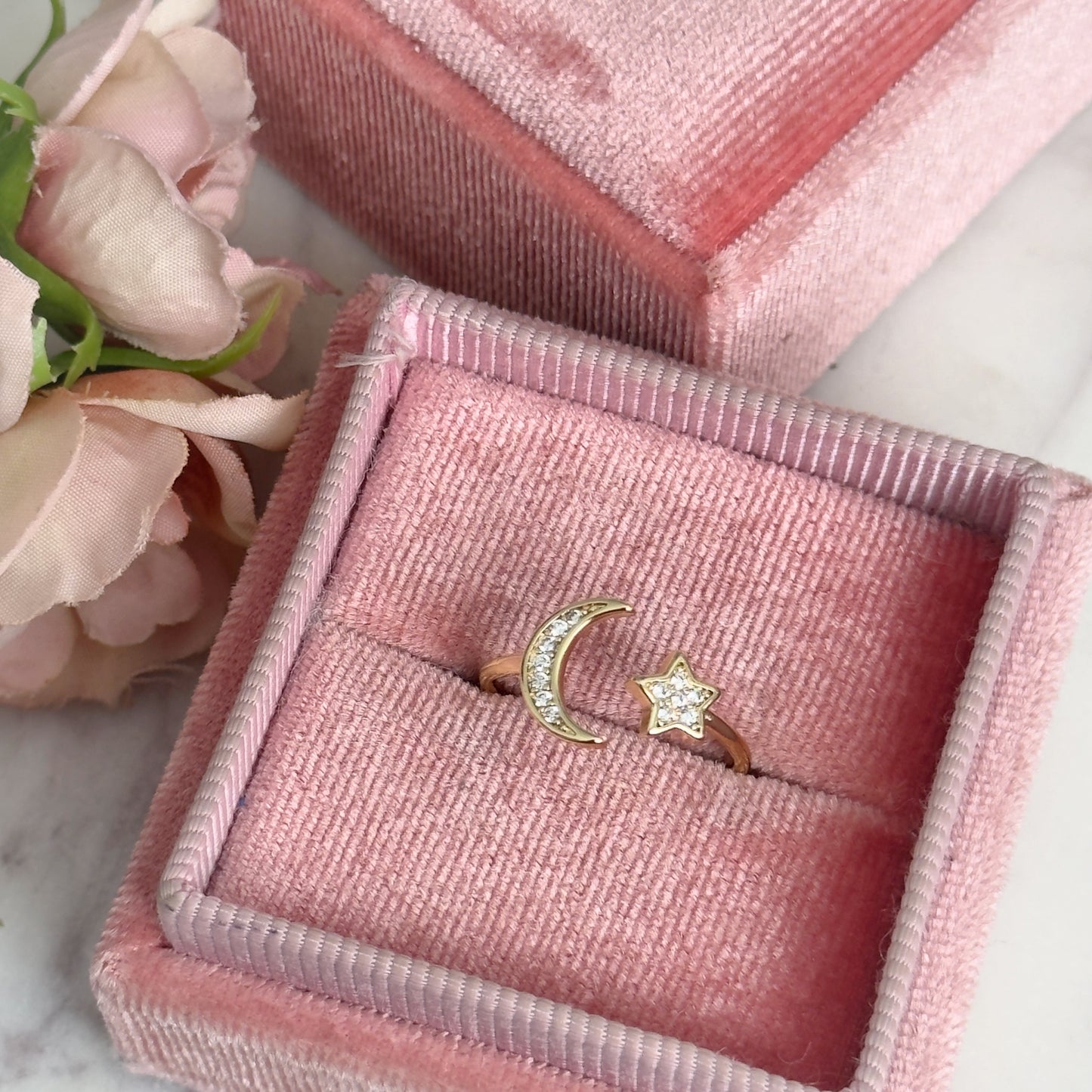 Moon Star Dainty Ring