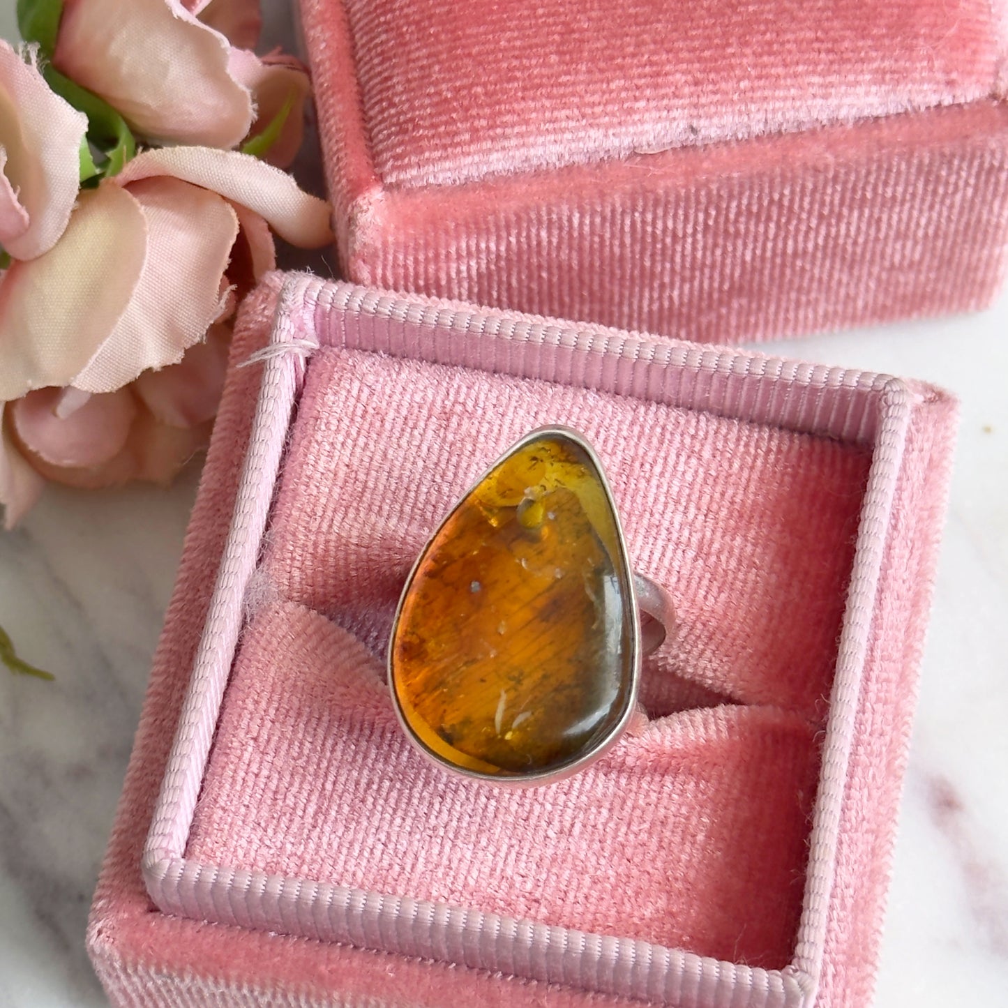 925 Silver Ring- Amber