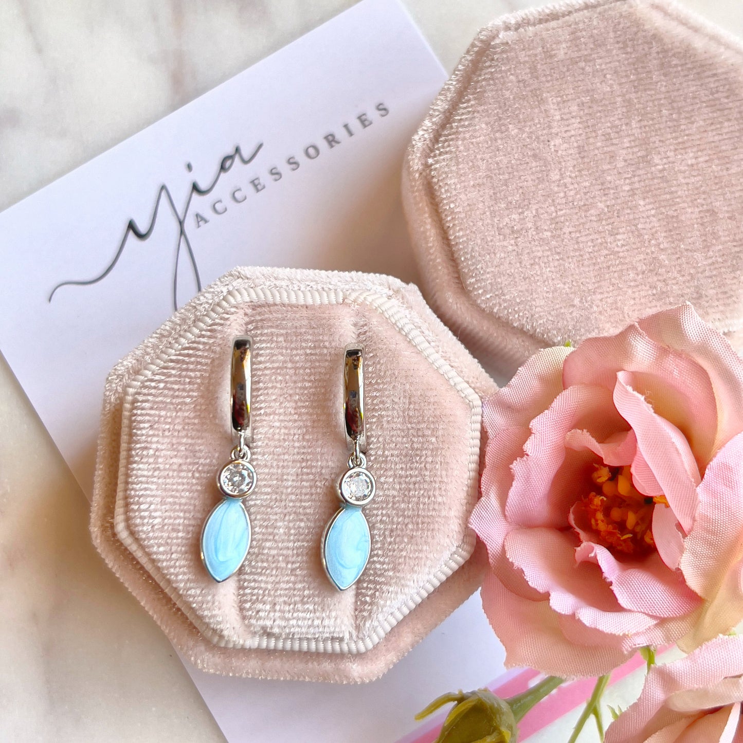 Silver Sparkle Blue drop huggies