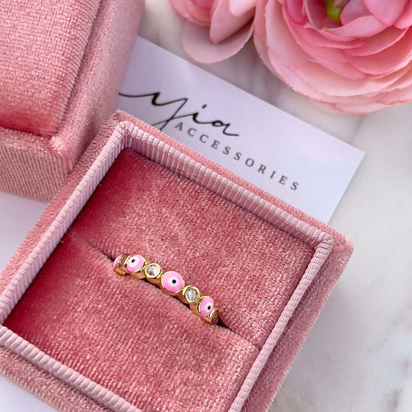 Pink Evil Eye Enameled Ring
