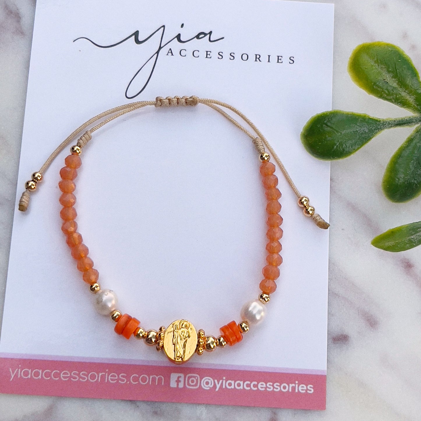 Virgencita/ San Judas pearl bracelet