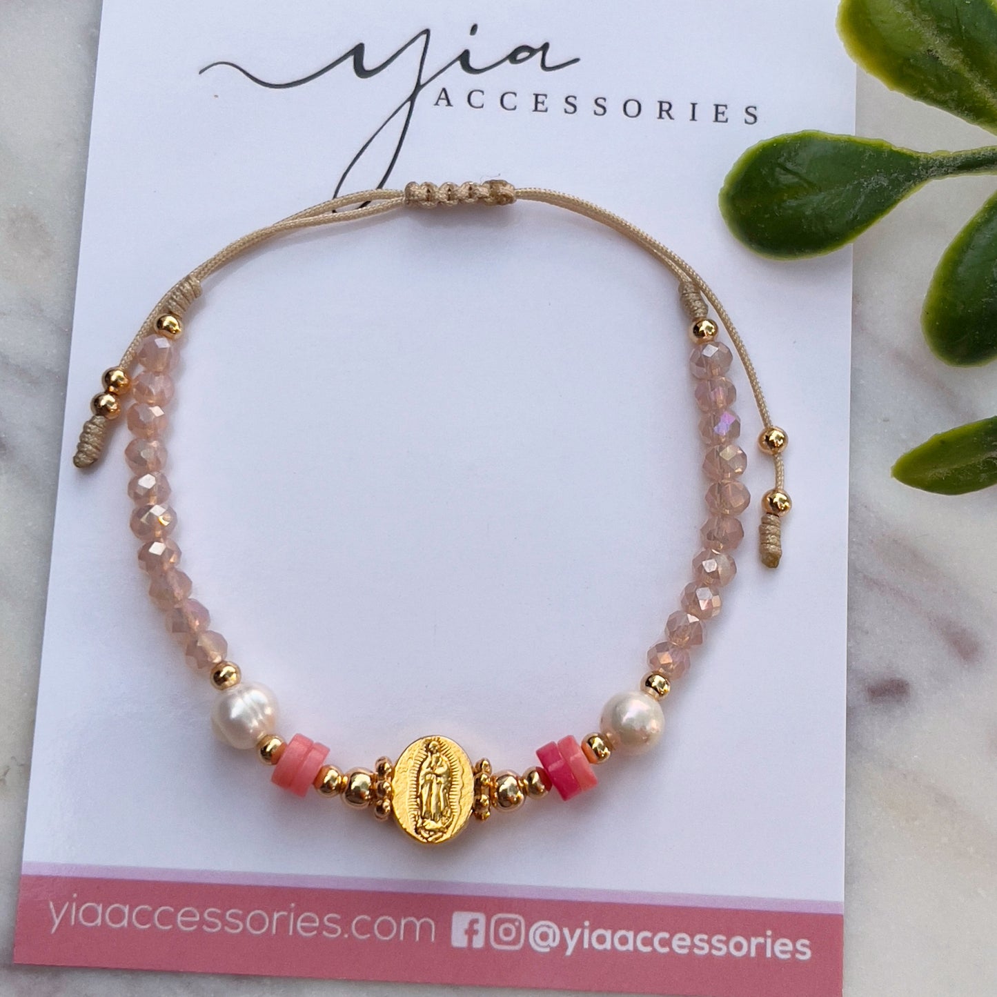 Virgencita/ San Judas pearl bracelet