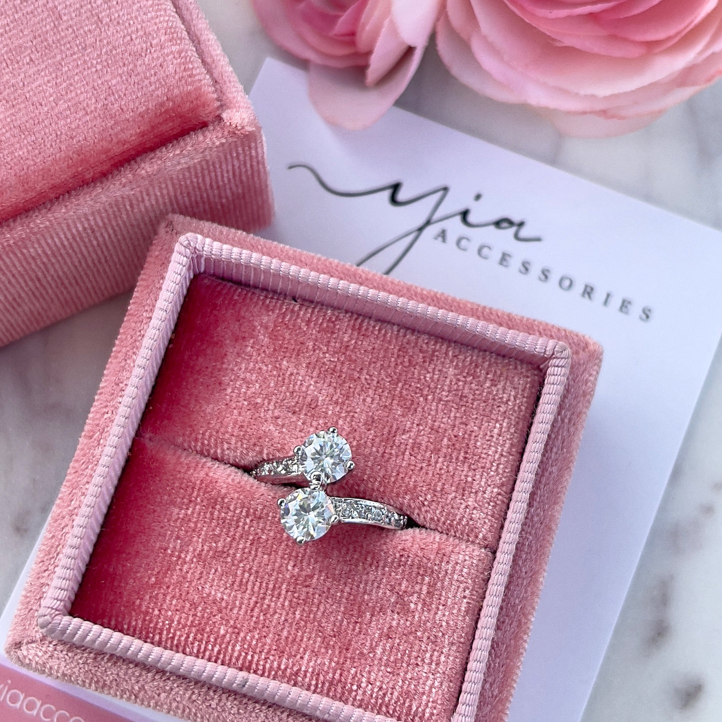 Silver Double Stone ring