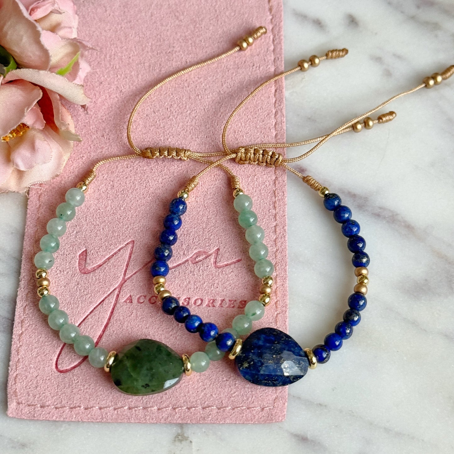 Natural Stone Jade or Lapis Lazuli Bracelet