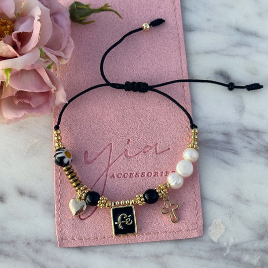 Fe Pearl - Black String Bracelet