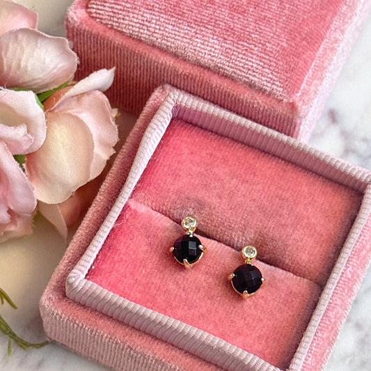 Faceted Black Agate- Stud Earrings