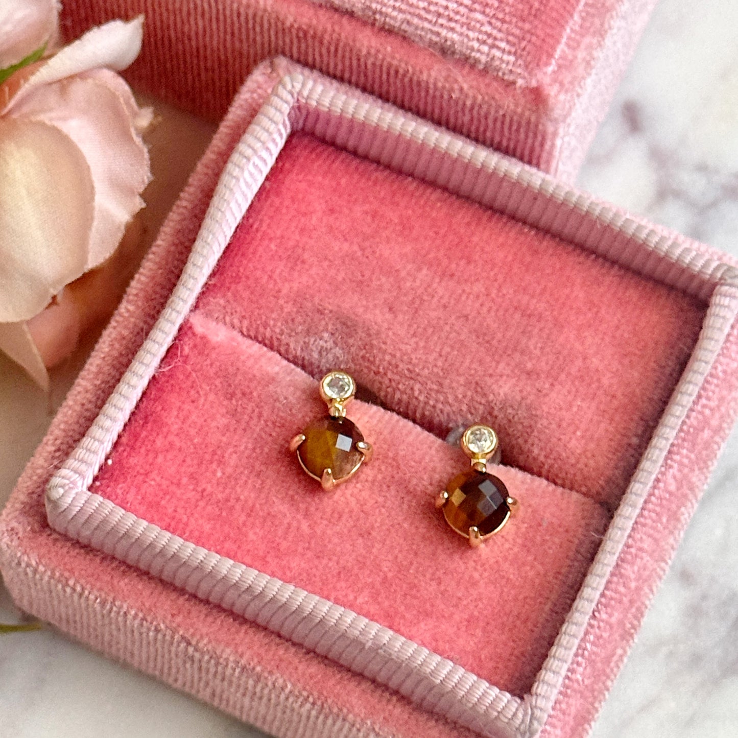 Faceted Tigre Eye Stud Earrings