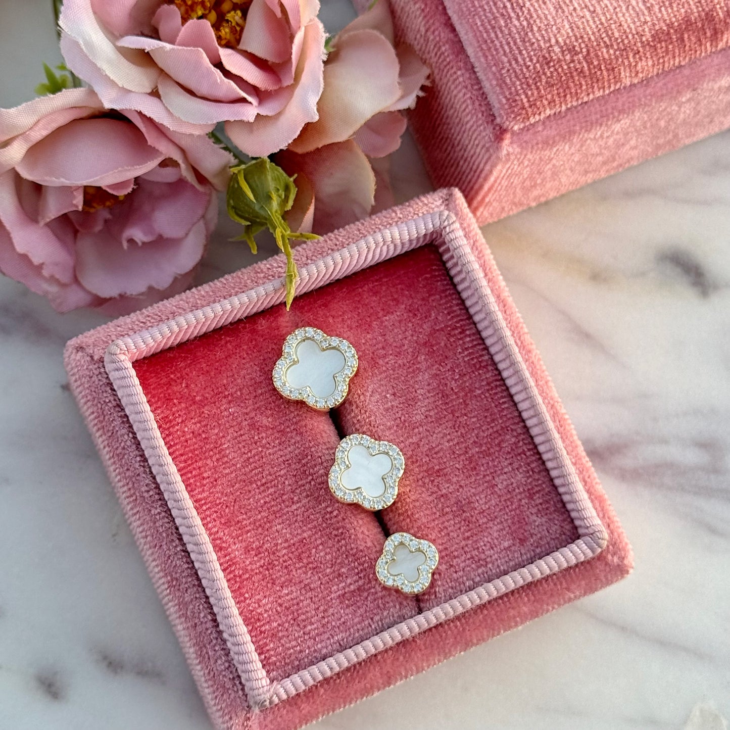 White Alany Clover Earrings