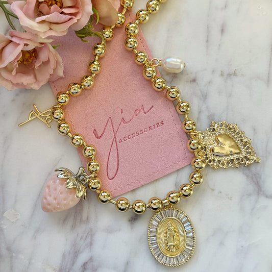 Pink Berry and Virgencita Necklace