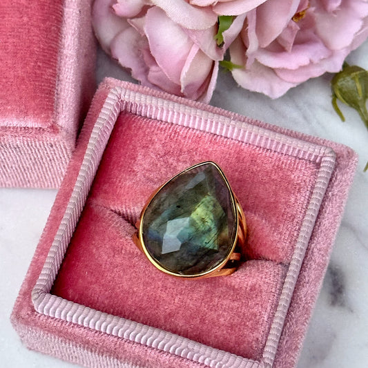 Natural Stone Labradorite Chunky Ring