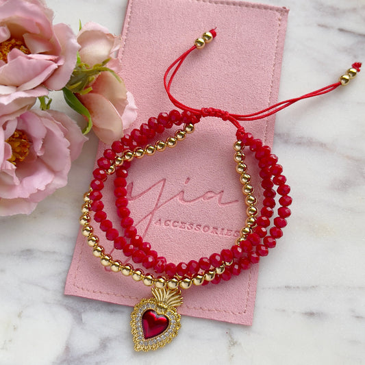 Fiery heart red crystal bracelet ￼