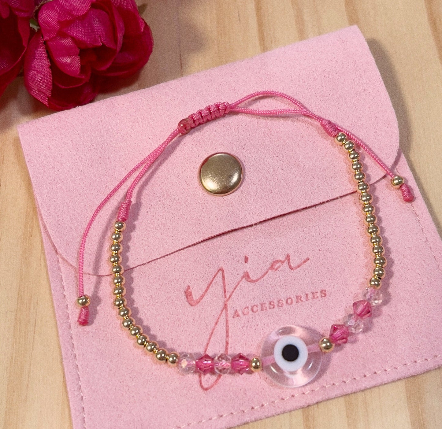 Ojito rosa & gold beads