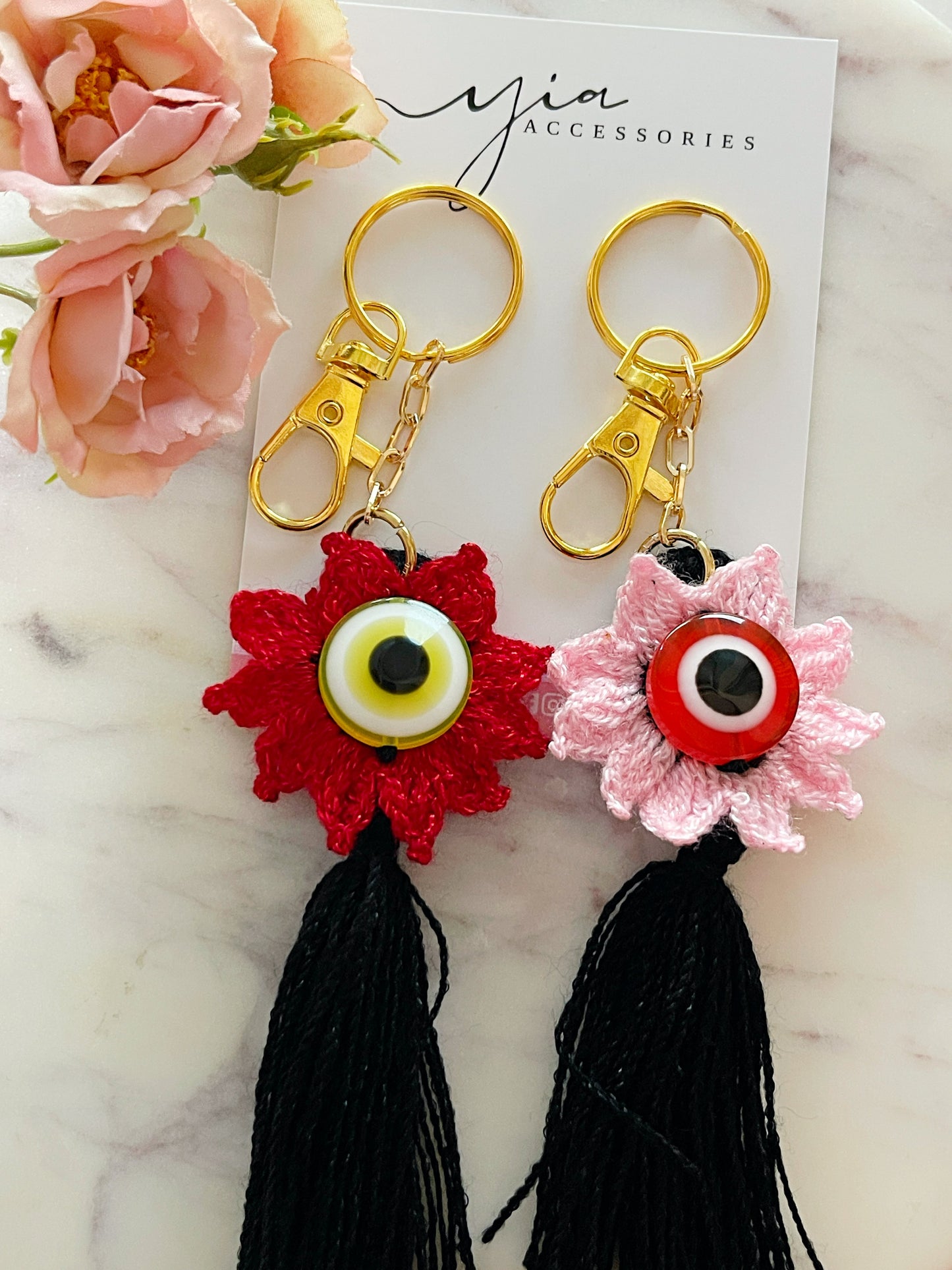 Crochet Evil Eye Keychain