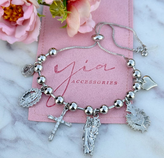 Silver Religious Charm Bracelet