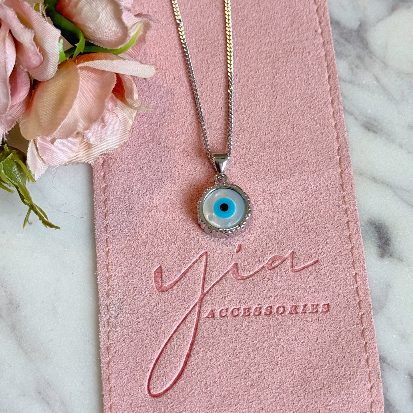 Silver Blue Ojito Necklace