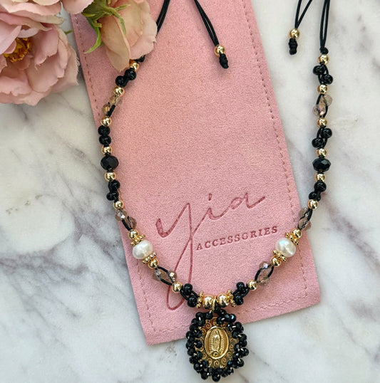 Black Virgencita String Necklace