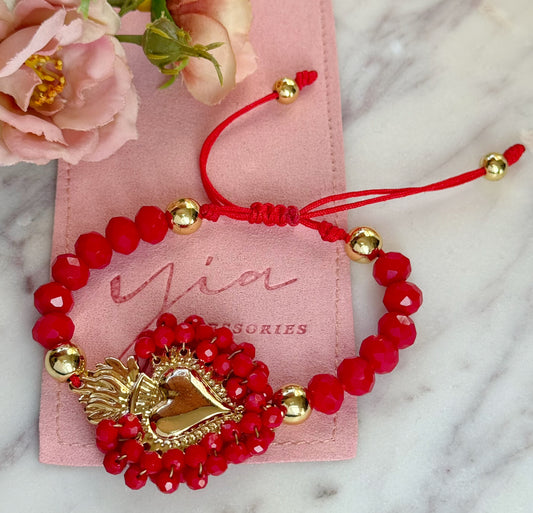 Chunky Red Sagrado Corazon bracelet