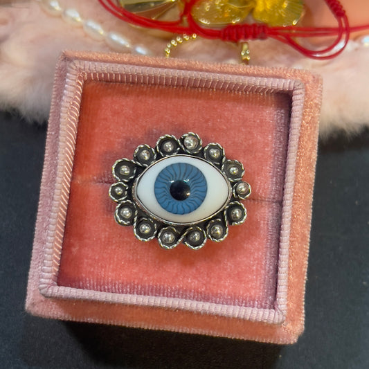 925 Silver Glass Blue Evil Eye ring