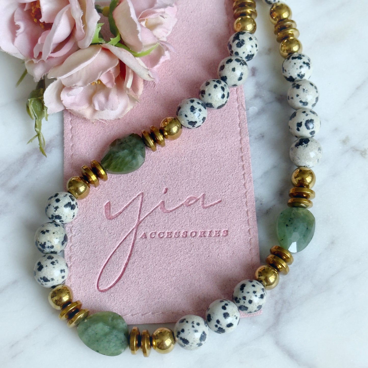 Buen Camino- Dalmatian Jasper y Canadian Jade Necklace