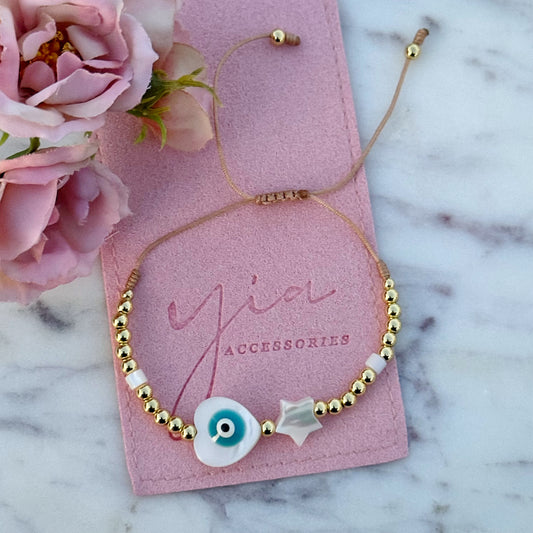 Gold Teal Heart Protection Bracelet
