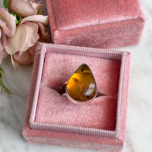 925 Silver Ring- Amber