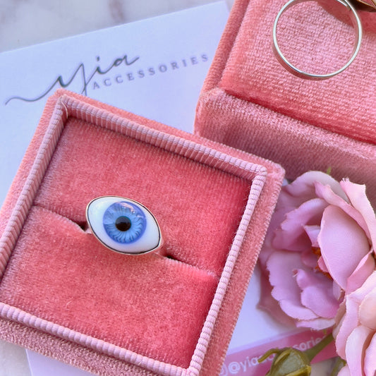 925 Silver Mini Glass Blue Evil Eye ring