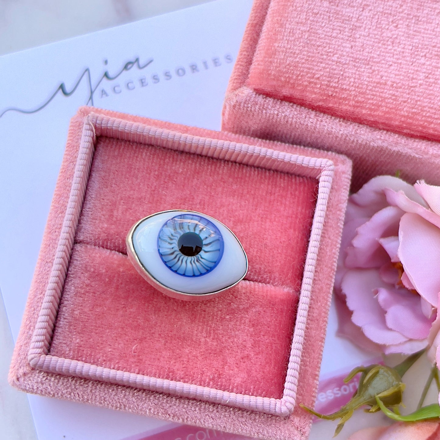 925 Silver Glass Blue Evil Eye ring