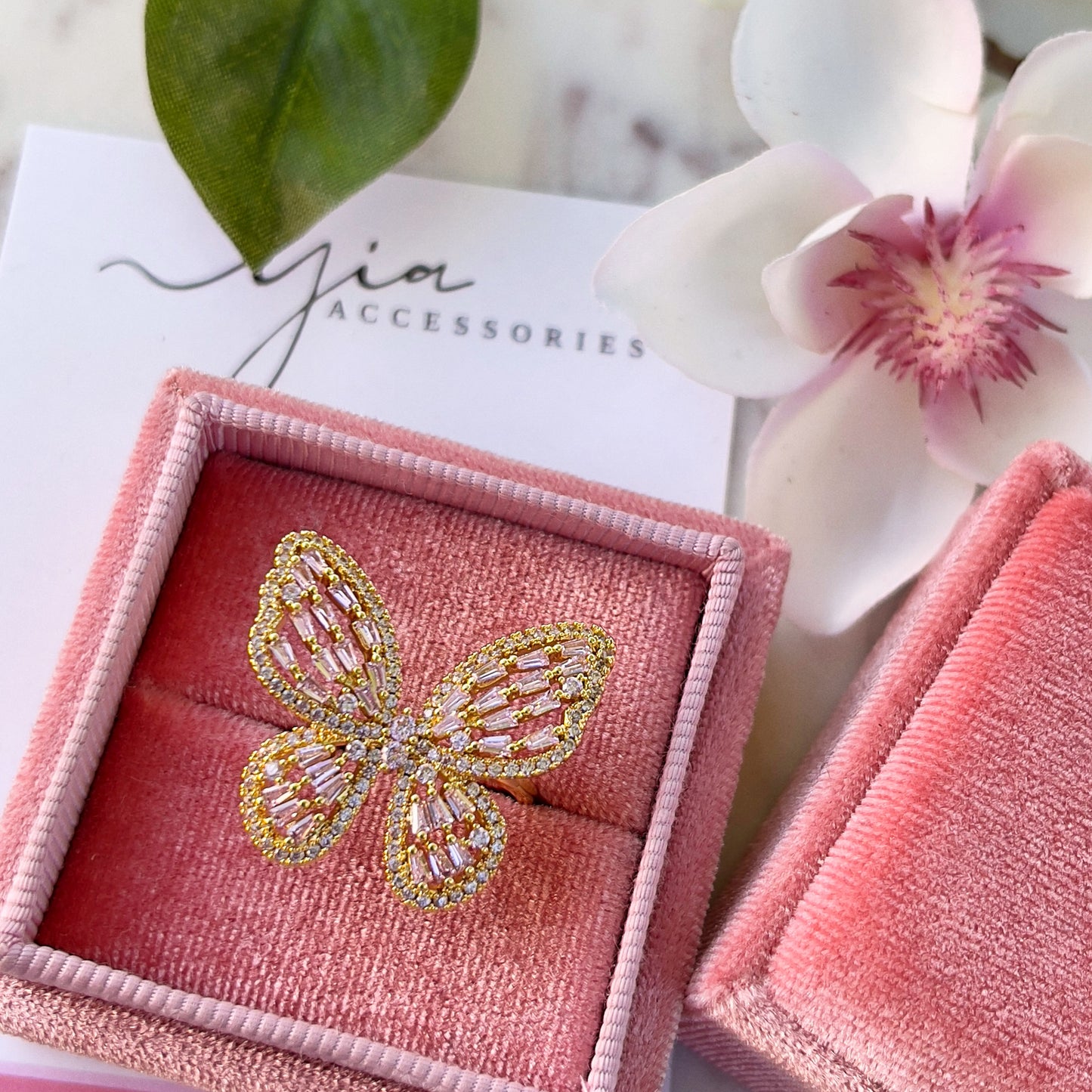 Pink CZ Butterfly ring