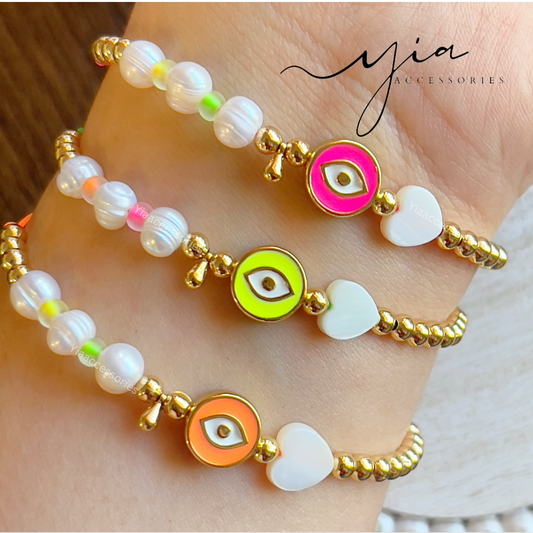 Neon Evil Eye Pearl bracelet