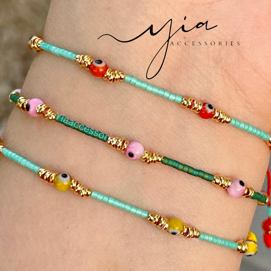 Dainty Evil Eye summer bracelet set