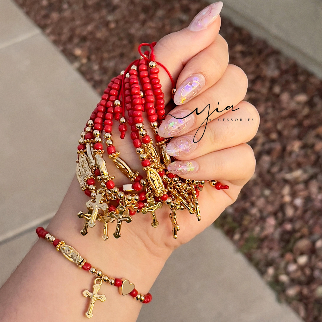 Red Virgencita & Jesus bracelet