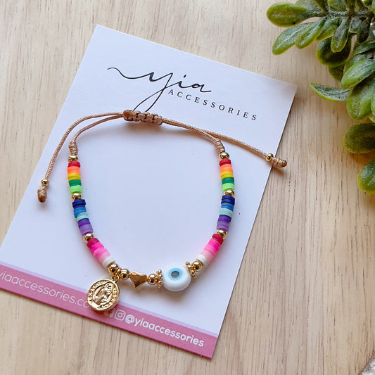 Multicolor SB White Evil Eye bracelet