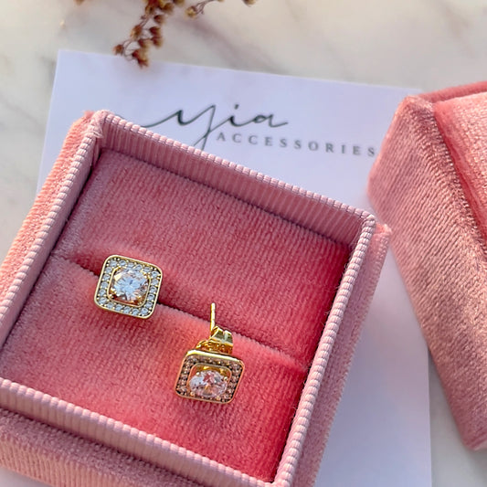 Gold CZ Square Stud