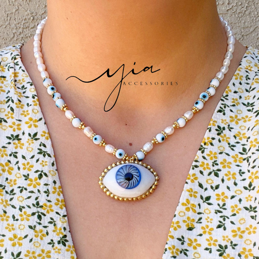 Artesanal Blue Evil Eye & Pearls