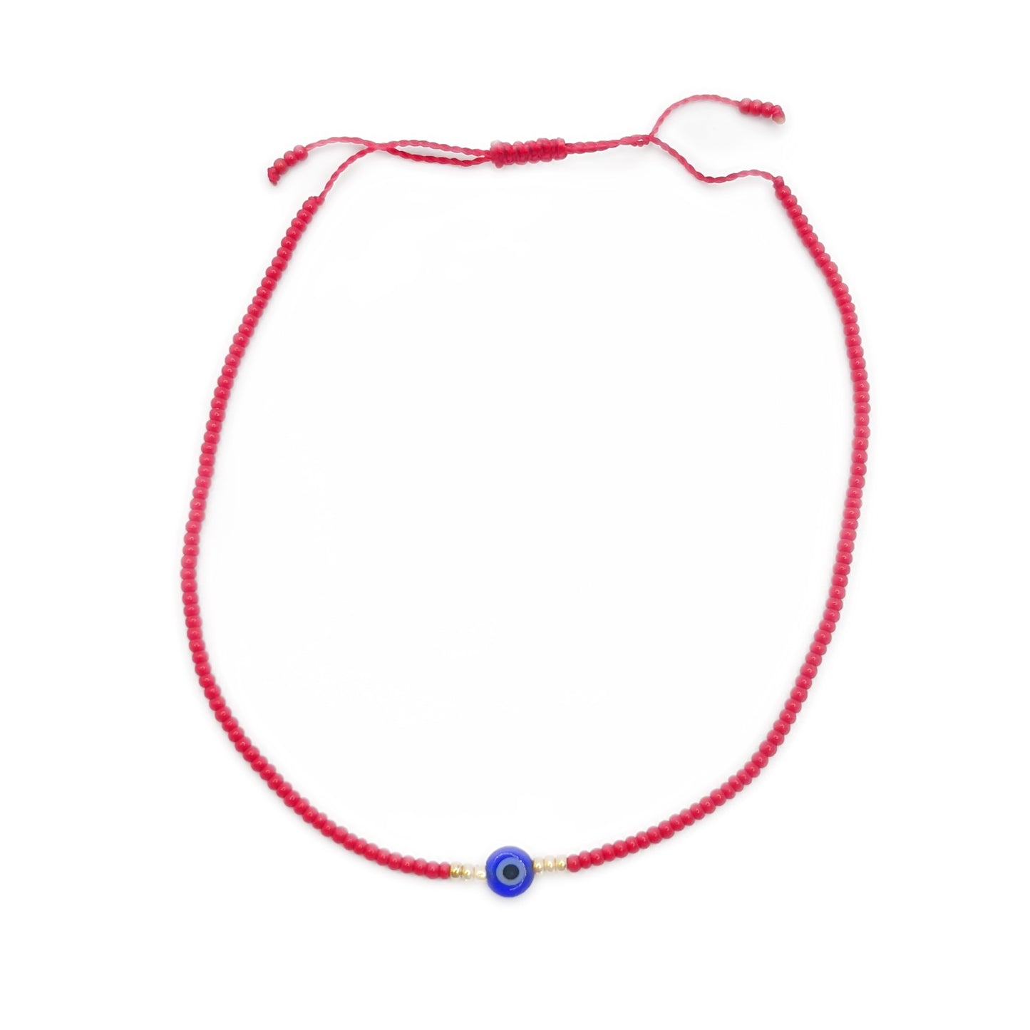 Red beaded anklet with Evil Eye