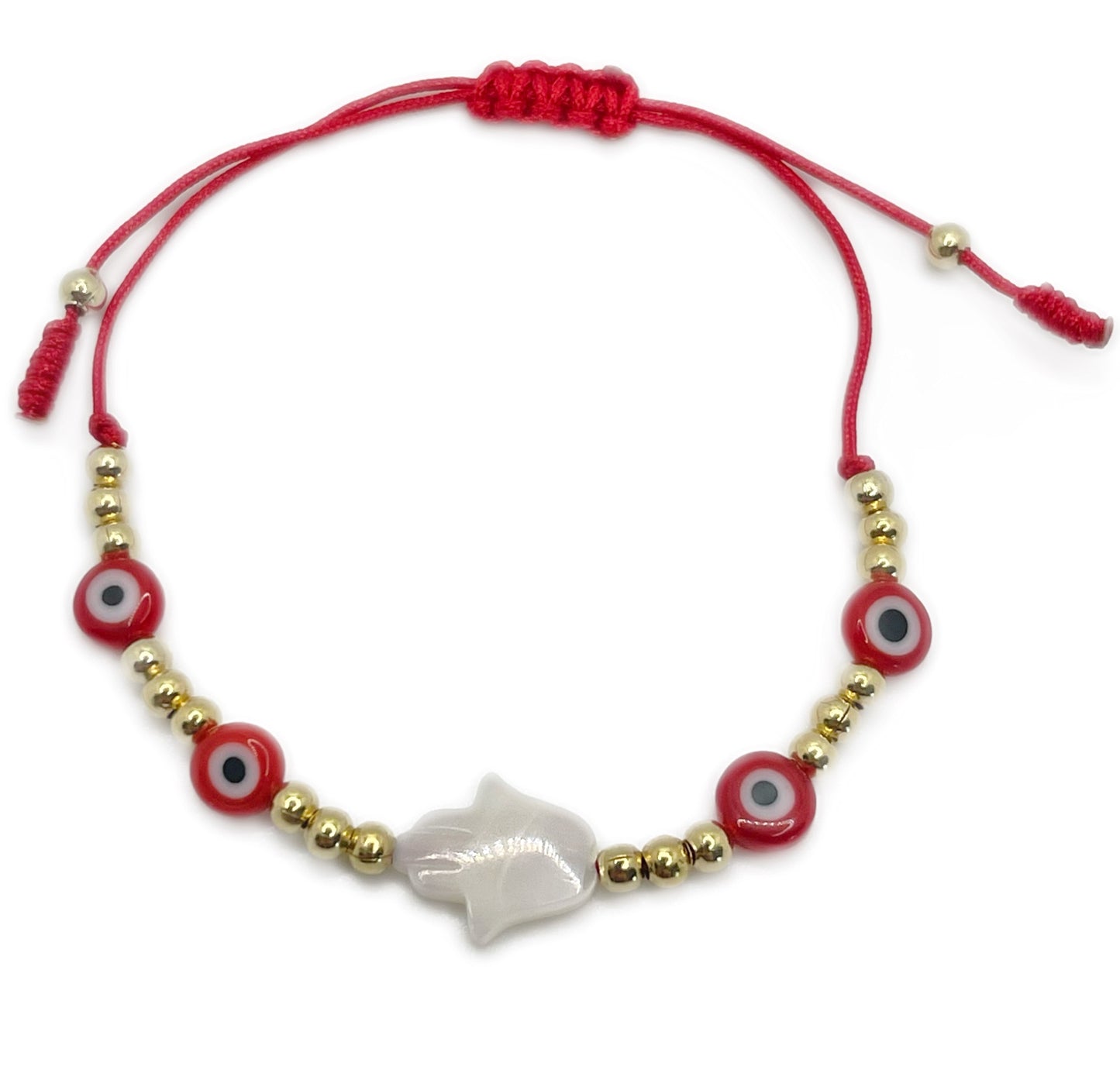 Mother pearl Hamsa and Red evil eyes