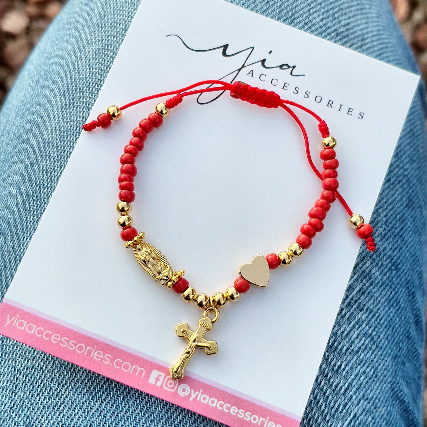 Red Virgencita & Jesus bracelet